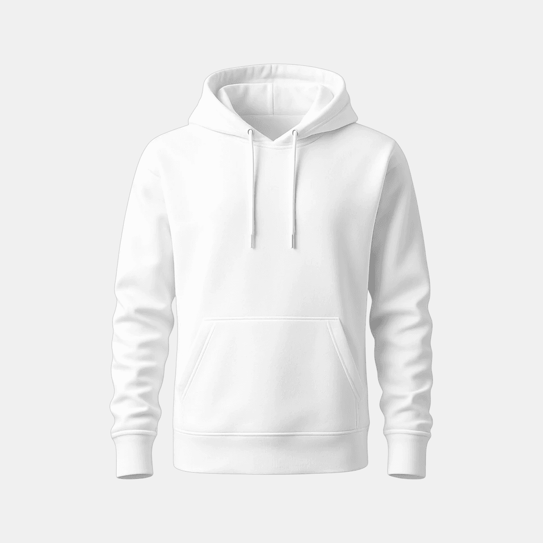 White hoodies laid flat on a plain background before AI editing
